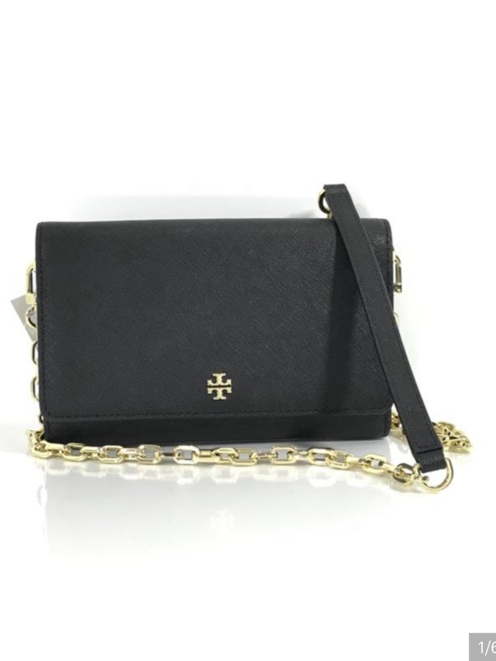 NWT Tory Burch Emerson Black Saffiano Leather Chain Crossbody
